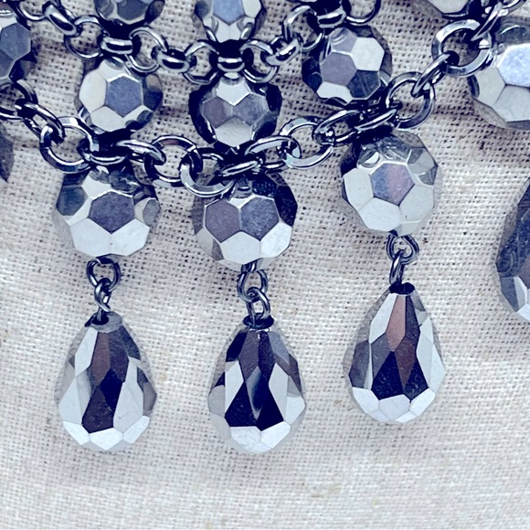 NWOT 18’ Silver Tone Faceted Glass Chunky Bead Statement Necklace Smokey Chain - Picture 6 of 11